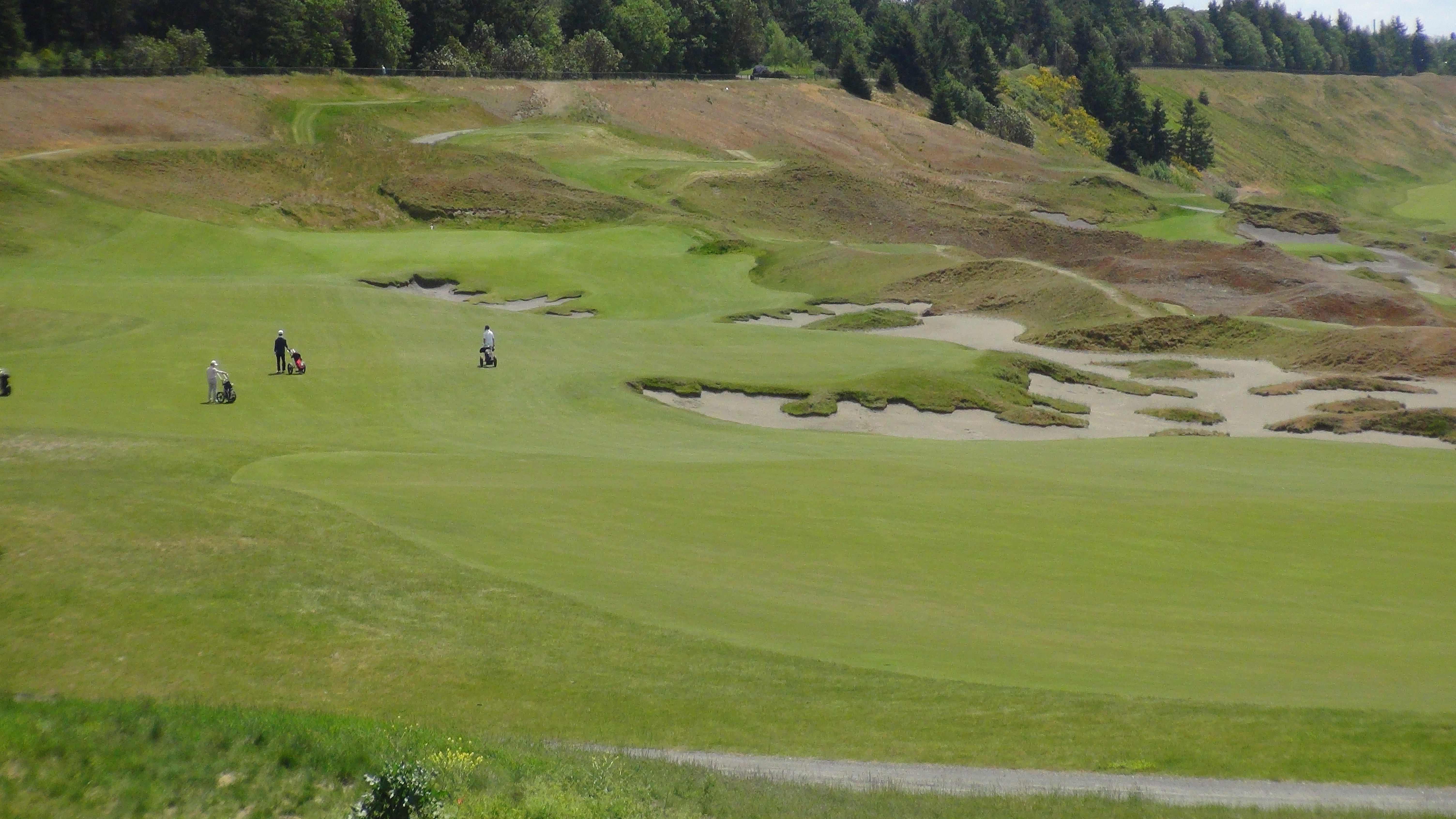 Chambers bay from grandview with golfers, nice shot